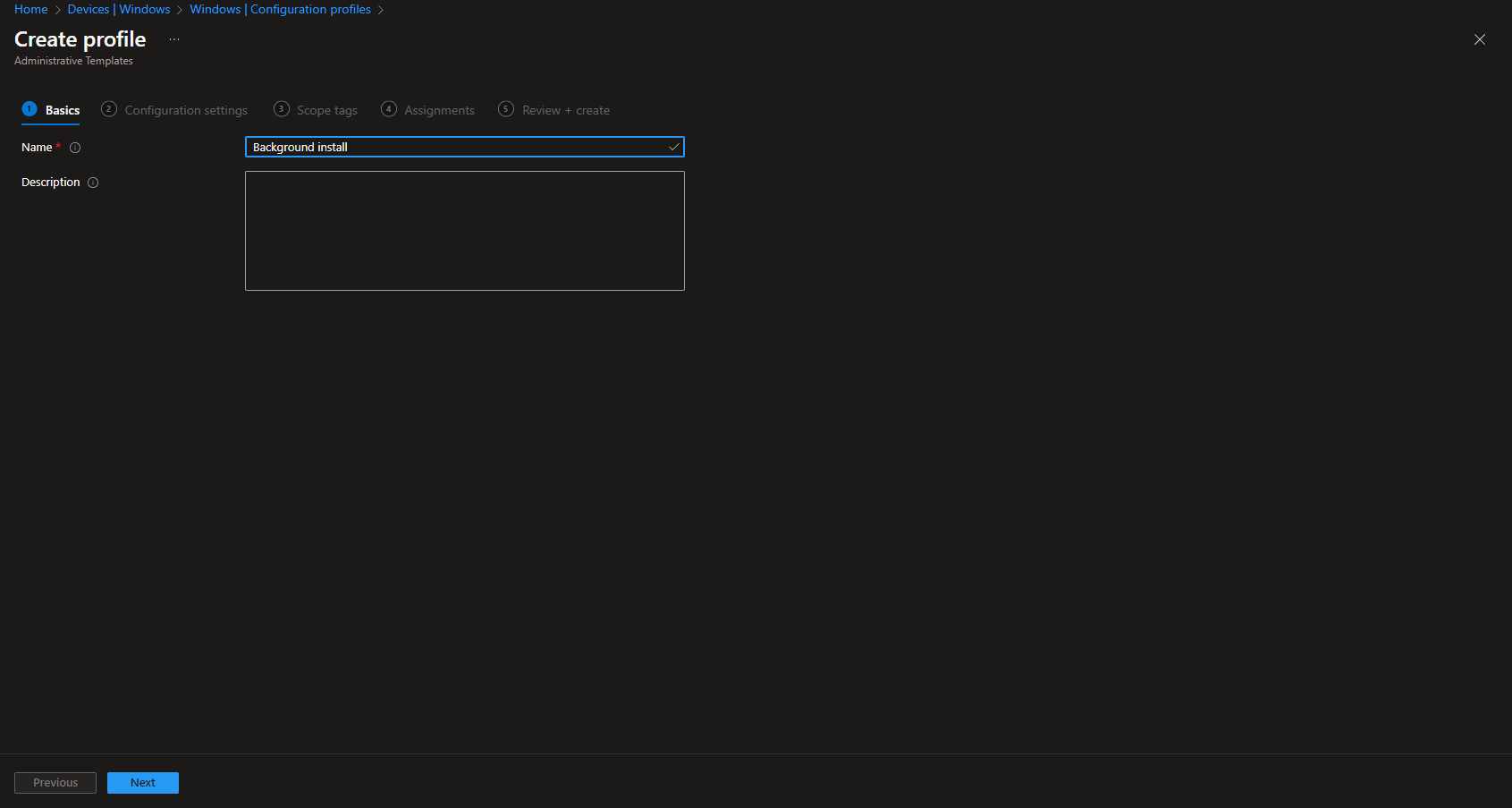 Review and create the configuration profile
